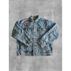 Vtg 90s Levi’s 70507 0389 Denim Trucker Jacket Large Iron Indian Riders OC Patch